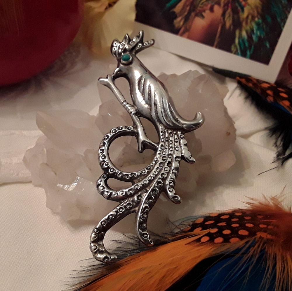 ANTIQUE 1940'S RARE STERLING SILVER PEACOCK PIN - Picture 10 of 16